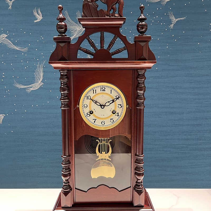 纯铜机械钟实木马到功成挂钟整点报时座钟发条老式座钟打响台钟表