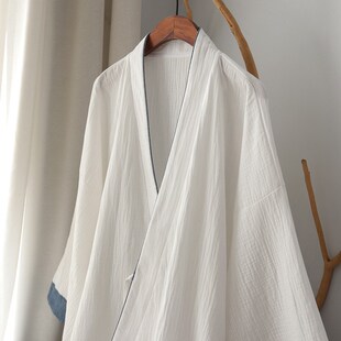中国风拼色白色汉服长袍家居服睡衣睡袍禅服N新中式 古风纯棉汉元