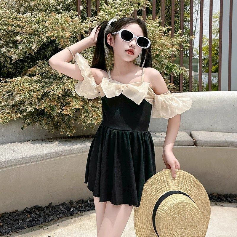 女童泳衣夏d季新款游泳衣女孩公主风吊带泳装大童海边度假连体泳