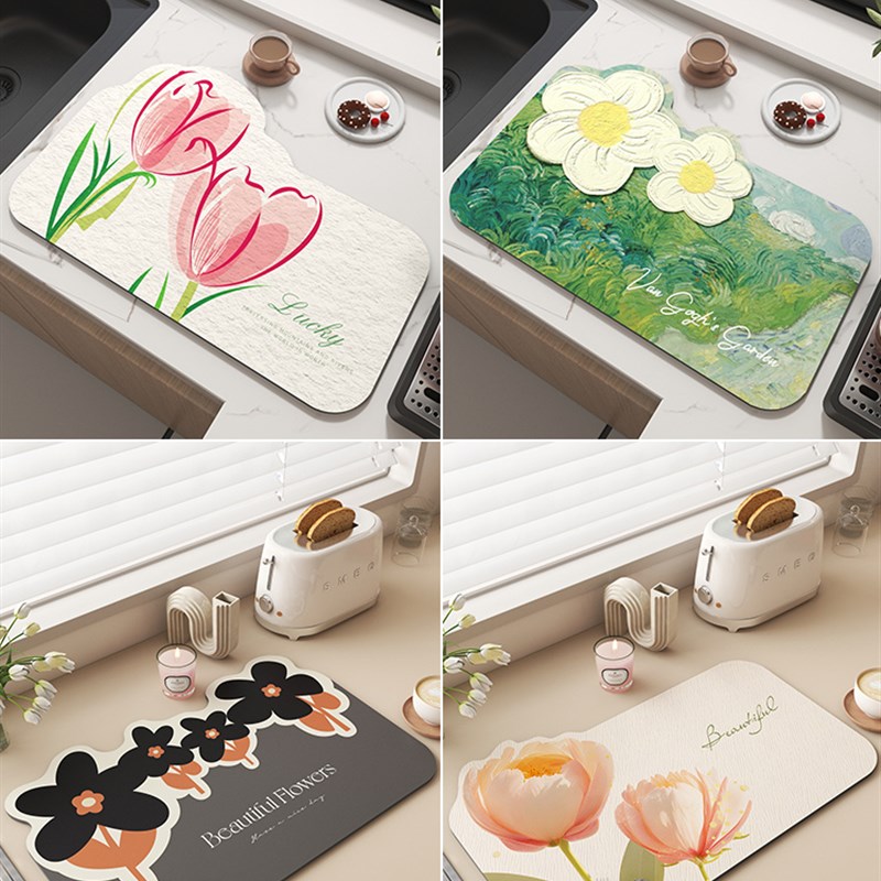 厨房沥水垫台e面硅藻泥吸水垫洗手台水槽控水垫碗筷洗碗池免洗垫