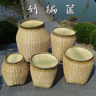 湘西手工竹d编竹筐小大号筐家用田园厨房收纳筐超市展示筐带盖竹