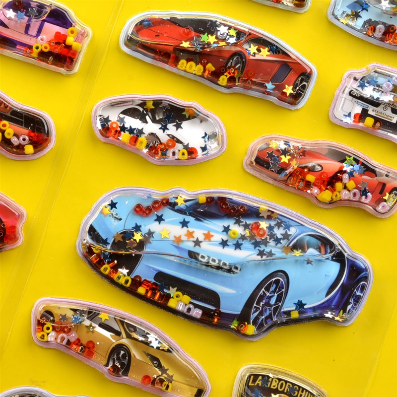 水晶交通工具小汽车赛车立体摇摇带水贴纸儿童Q男孩宝宝奖励粘贴