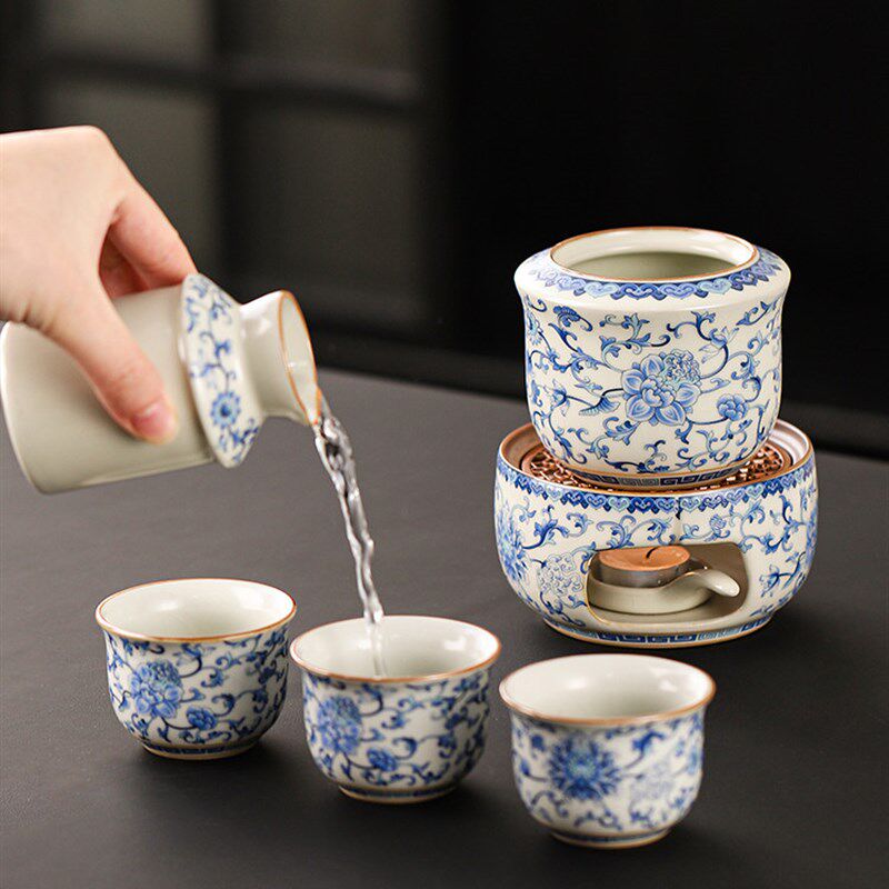 汝窑青花温酒器家用n陶瓷温酒壶烫酒热酒壶黄酒白酒清酒杯酒具套