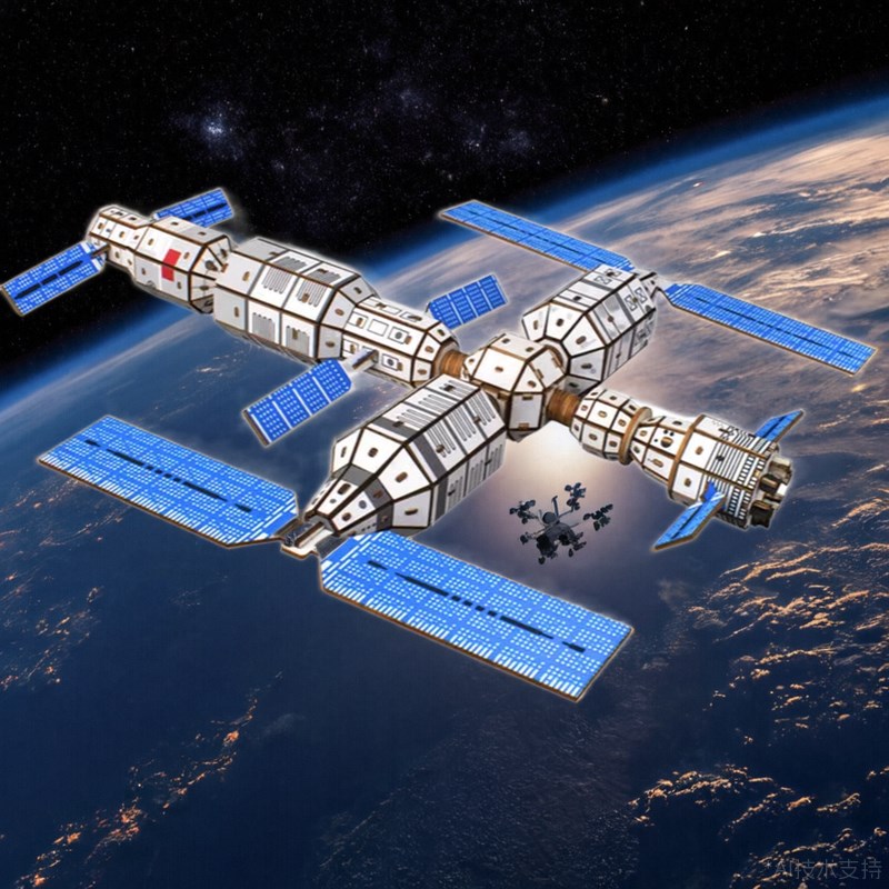中国天宫太空间站模型拼装木制拼图木质立体益智玩R具 diy手工材