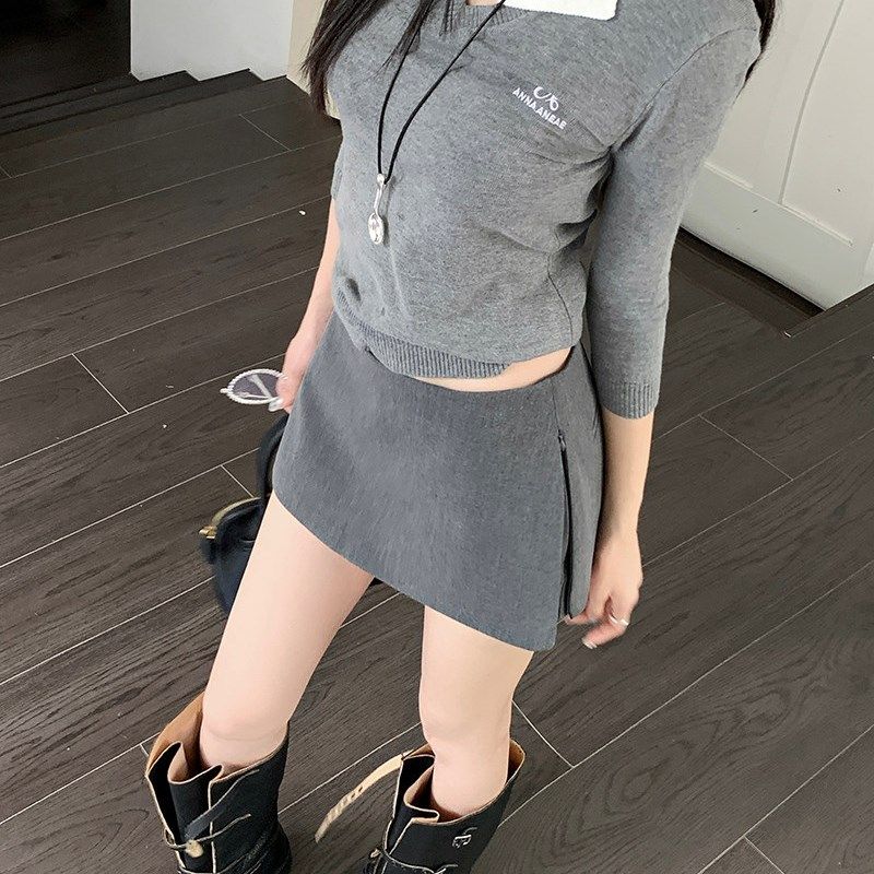 灰色西装裙裤半身裙女2025秋季新款百搭显瘦Oa字裙低腰包臀超短裙