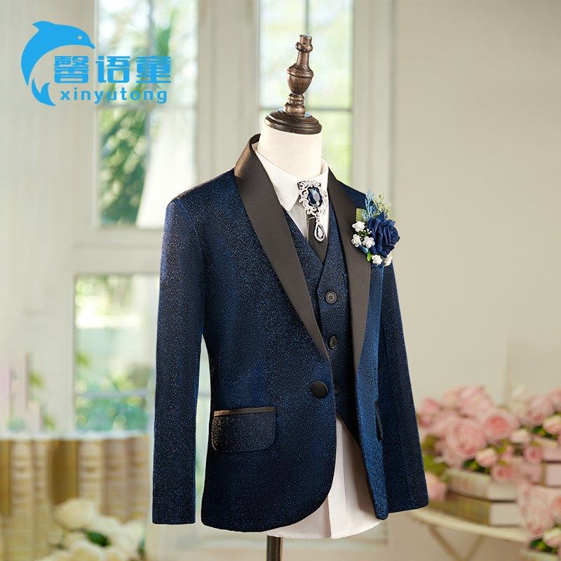 男童西装套装亮片儿童钢琴演出舞台走秀西服N花童晚会主持礼服藏