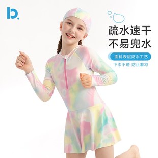 女童泳衣连体裙子j长袖薄款防晒儿童2025新款女孩游泳衣泡温泉度