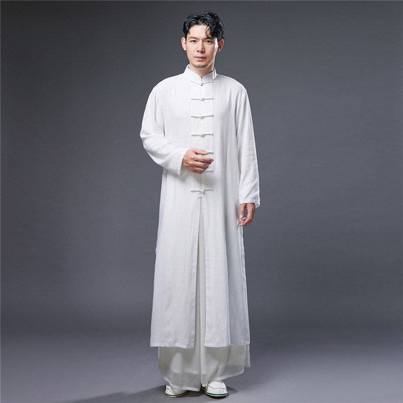 居士汉服男仙气飘逸薄长衫中式透气C纯色中国风亚麻复古风男装春