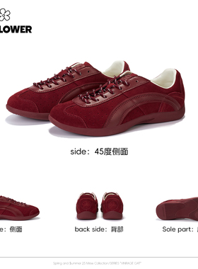 We Flower2025秋冬新品复古德训鞋酒红色百搭休闲运动软底女鞋
