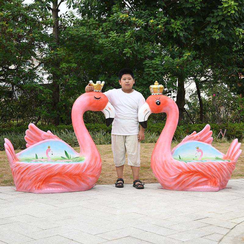玻璃钢动物坐凳户外卡通雕塑天鹅火烈鸟座椅装饰商场幼儿园摆件