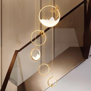 楼梯吊灯长吊灯现代轻奢新中式 楼旋转挑空loft公寓 全铜别墅复式