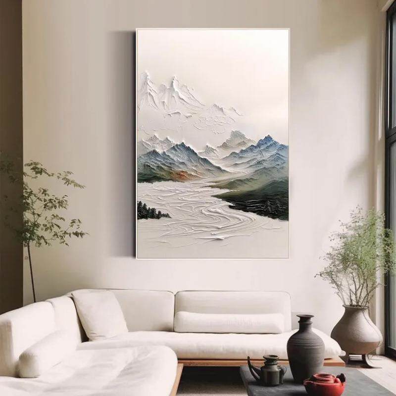 顺丰纯手绘油画新中式抽象山水风景奶油风客厅装饰画玄关走廊挂画