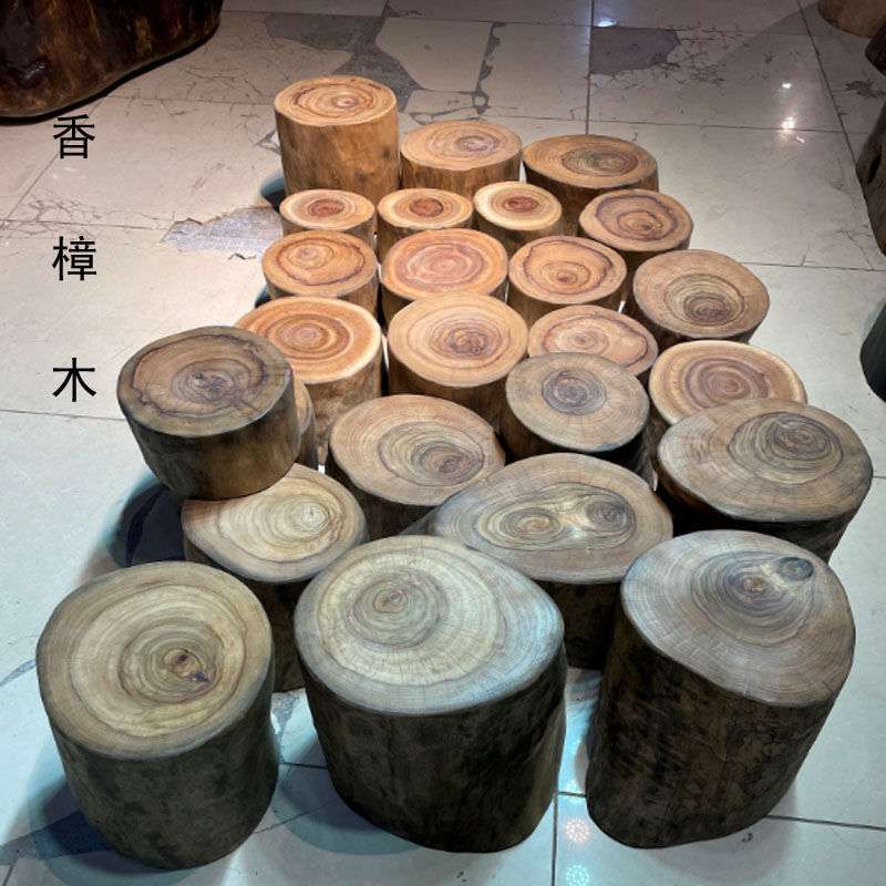 原木木头凳底座圆凳根雕凳子木桩墩树根香樟木木墩边几小实木凳子