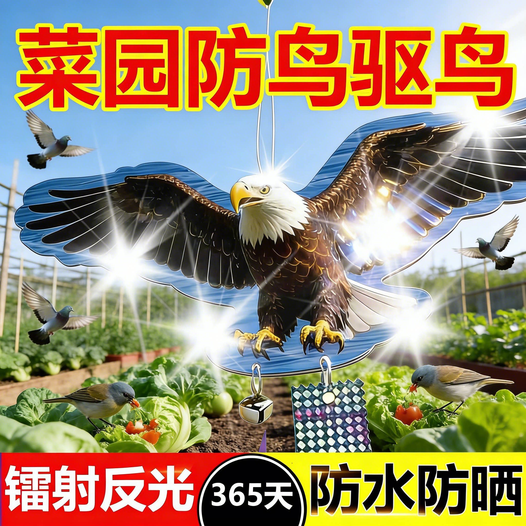 驱鸟猫头鹰镭射反光驱鸟器户外吓鸟器菜园专用彩带去防鸟赶鸟神器