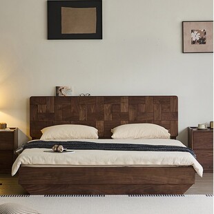 北美黑胡桃木全实木箱体床樱桃橡木气压储物床现代简约卧室双人床