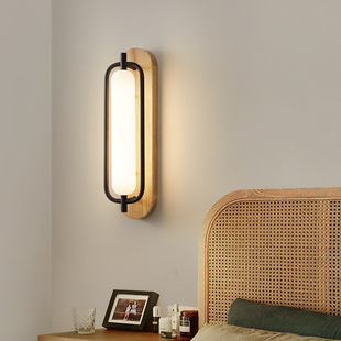 中古风壁灯房间床头装饰灯卧室客厅过道家用新款高级感实木墙壁灯