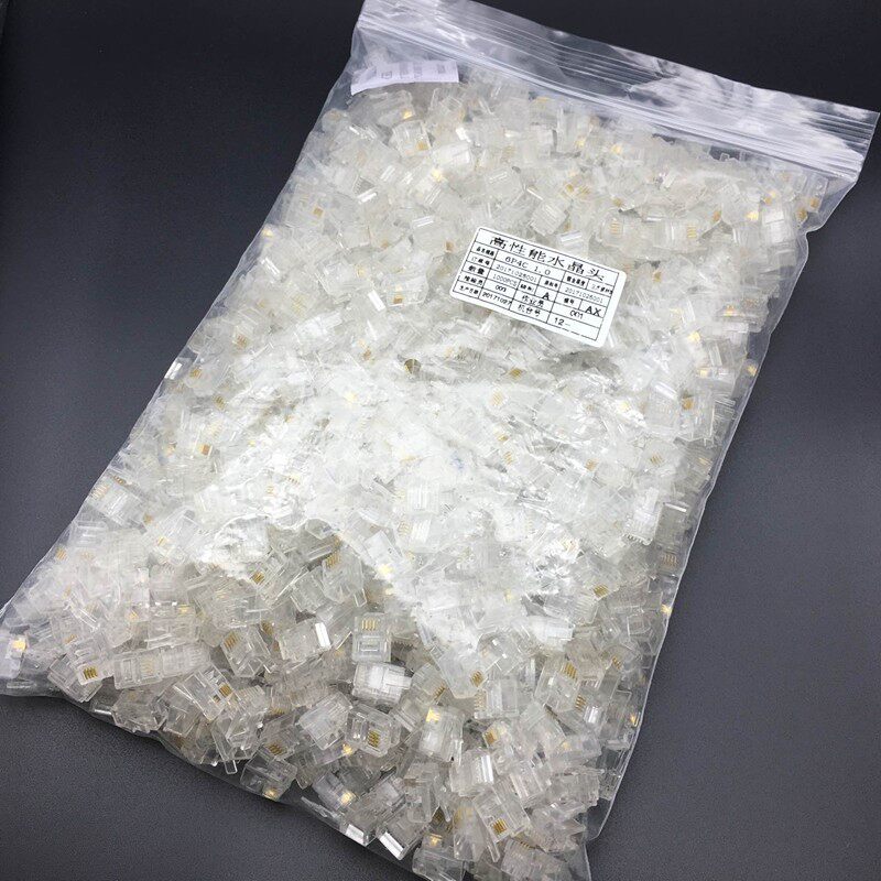 6P4C电话水晶头4芯电话水晶头RJ11电话4芯三叉纯铜金片1000个/包