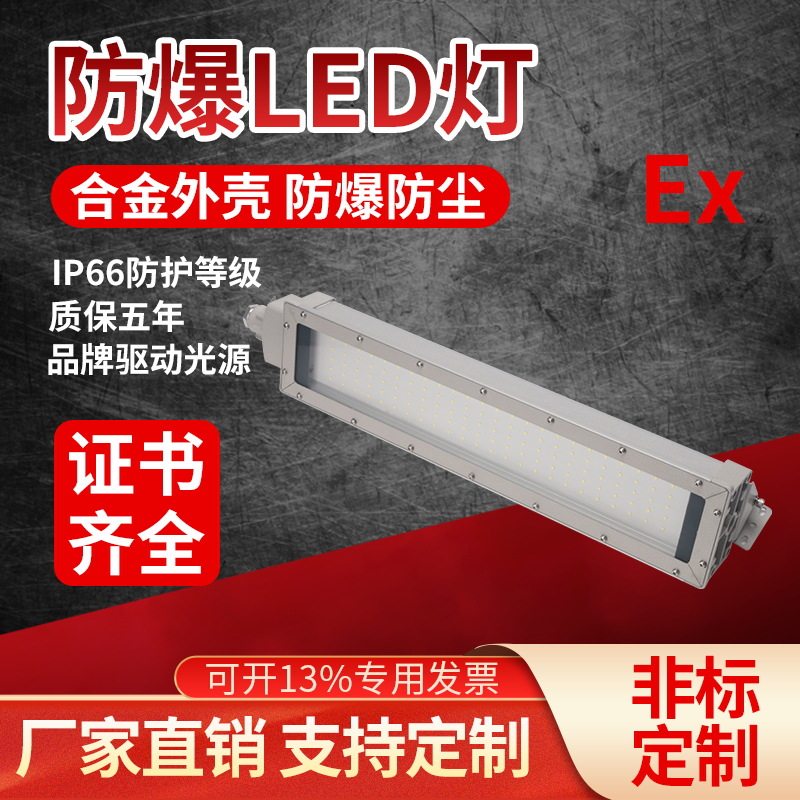 LED防爆荧光灯30W单管带防护网罩不锈钢防腐防尘吸顶防爆照明灯