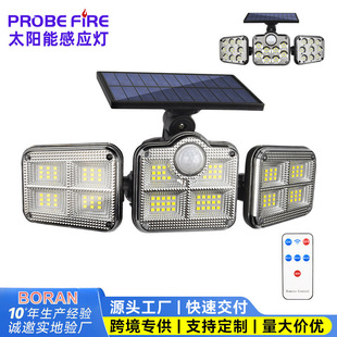 跨境新款led太阳能感应灯户外道路照明壁灯三头可旋转庭院路灯