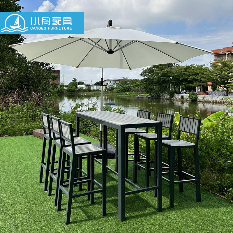 北欧户外塑木吧椅休闲高脚凳室外别墅露天酒吧民宿酒店吧台椅组合