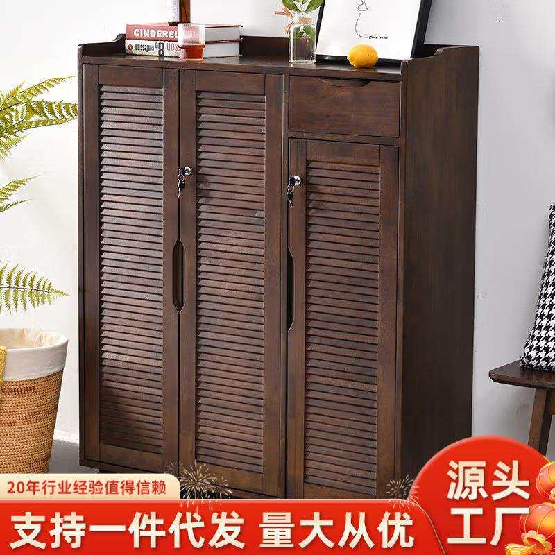 家逸带锁鞋柜家用门口走廊透气楼梯门外柜室外楼道带轮可移动实木