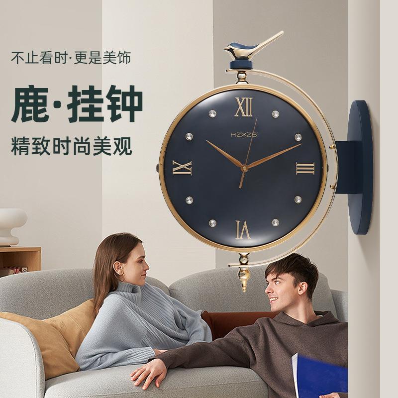 现代简约钟表轻奢时尚双面挂钟创意挂钟大气家用客厅酒店装饰时钟