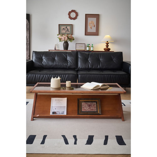 法式复古茶几实木客厅家用餐桌两用玻璃长方形简约现代小户型茶几