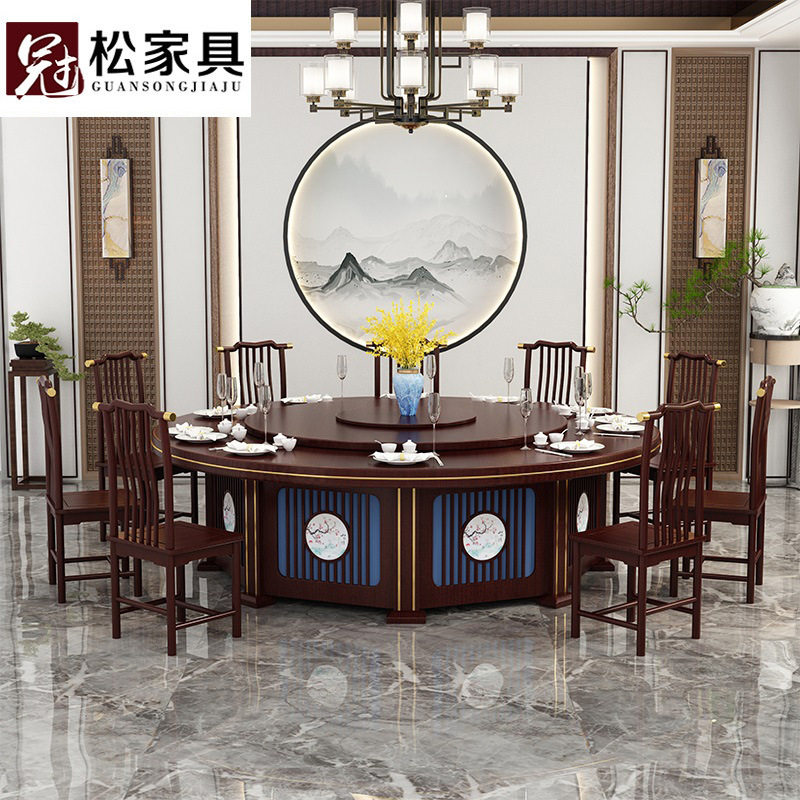 高档餐厅包间电动大圆桌包厢大餐桌仿大理石圆桌酒店自动圆形餐桌