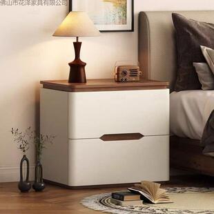奶油免安装实木床头柜简约家用现代新款轻奢卧室收纳储物柜床边柜