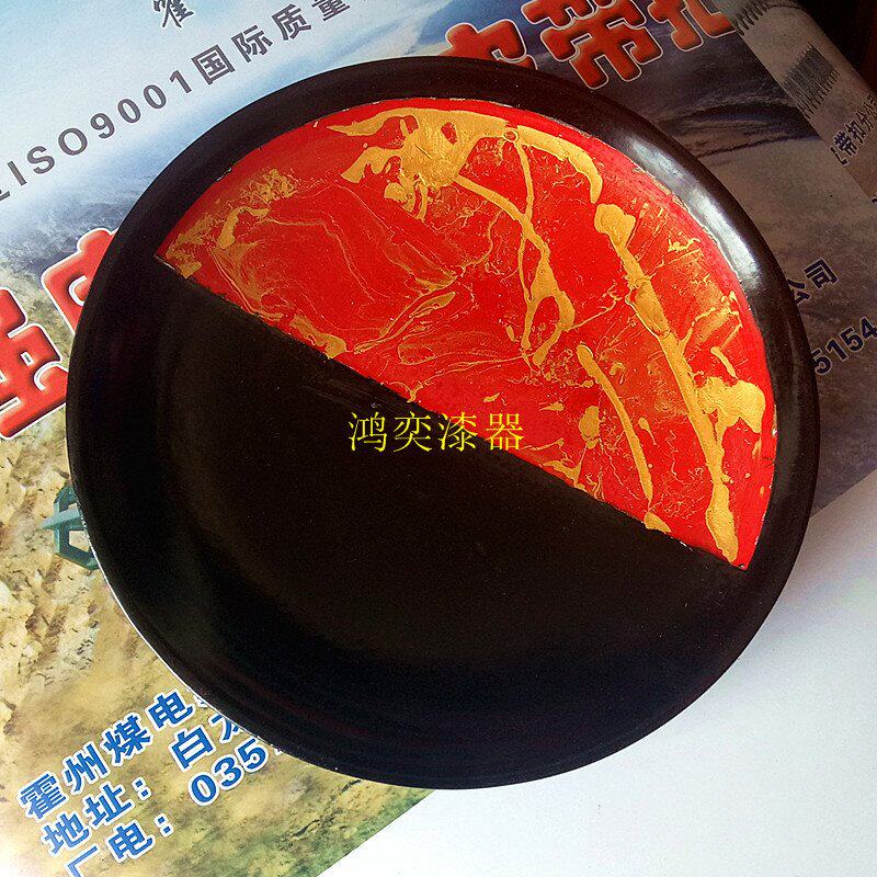 推光漆器木质丸盆盘子 漂金彩绘漆器月亮圆托盘 盘子 茶盘 圆盘子
