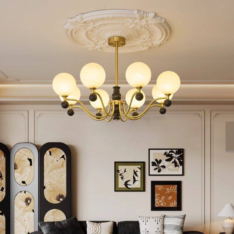 法式中古风客厅吊灯全铜复古高级感新款仿云石卧室主灯魔豆餐厅灯