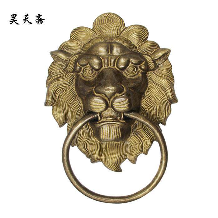 昊天斋新中式仿古纯铜门环纯铜狮子头拉手大门铺首特大款老式把手