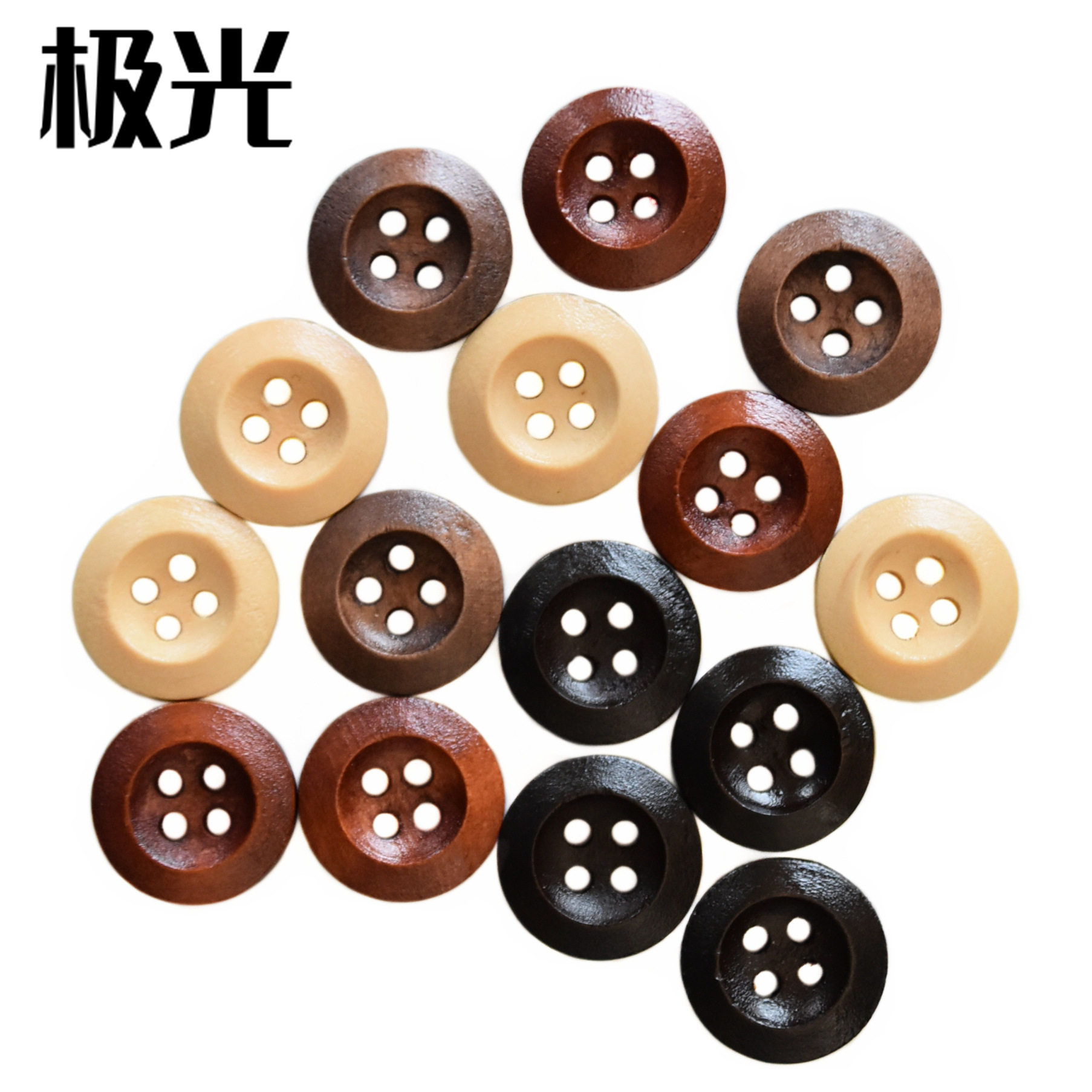 厂家现货 天然木头扣 木质四眼纽扣 圆形倒边扣子 DIY手工批发