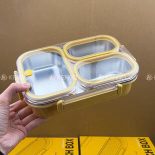 可微波炉加热饭盒防串味304不锈钢学生上班便当盒三格密封保鲜盒