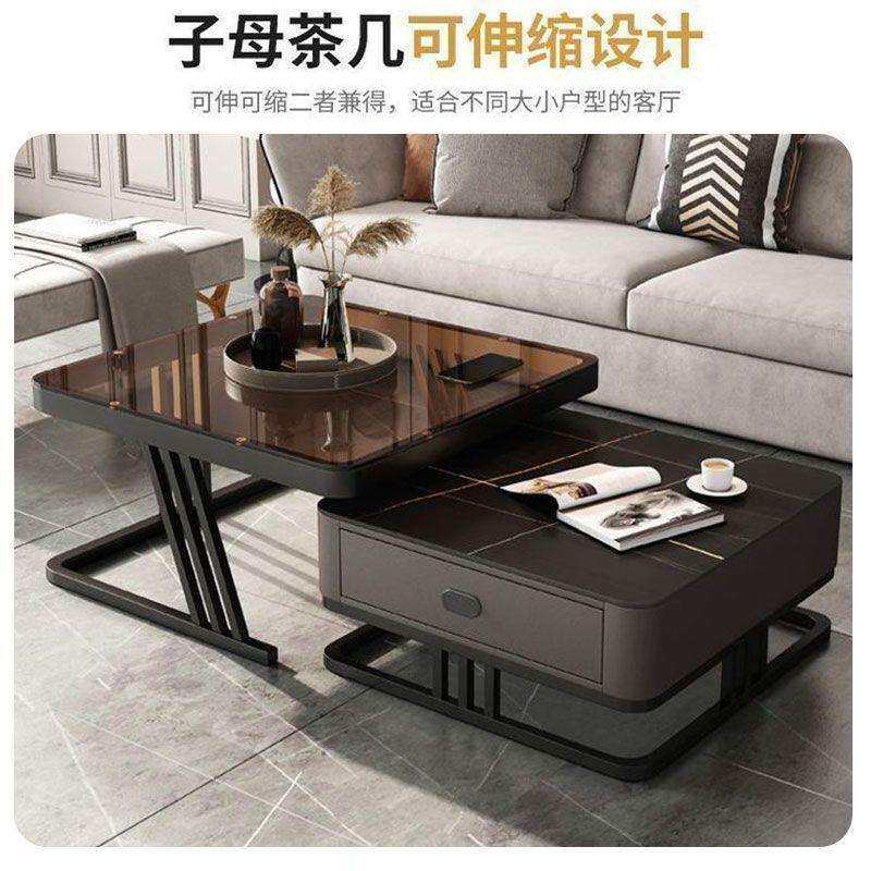 轻奢茶几客厅家用玻璃岩板网红桌子现代简约小户型新款方形组合