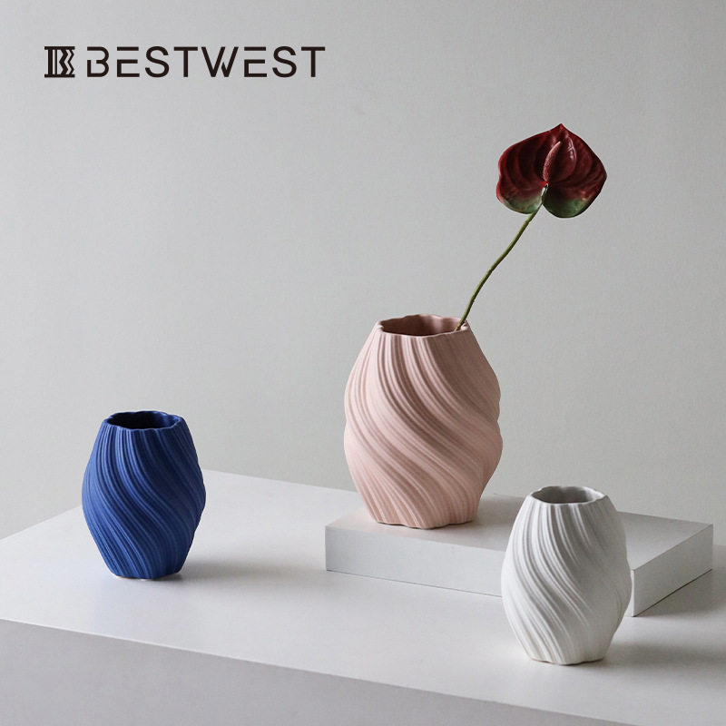 博西家居 扭扭陶瓷花瓶高级感摆件客厅餐桌水养干花插花瓶大口径,电子元器件市场,电线扎带/束线带,淘宝优惠券,粉丝福利购,淘宝优惠卷