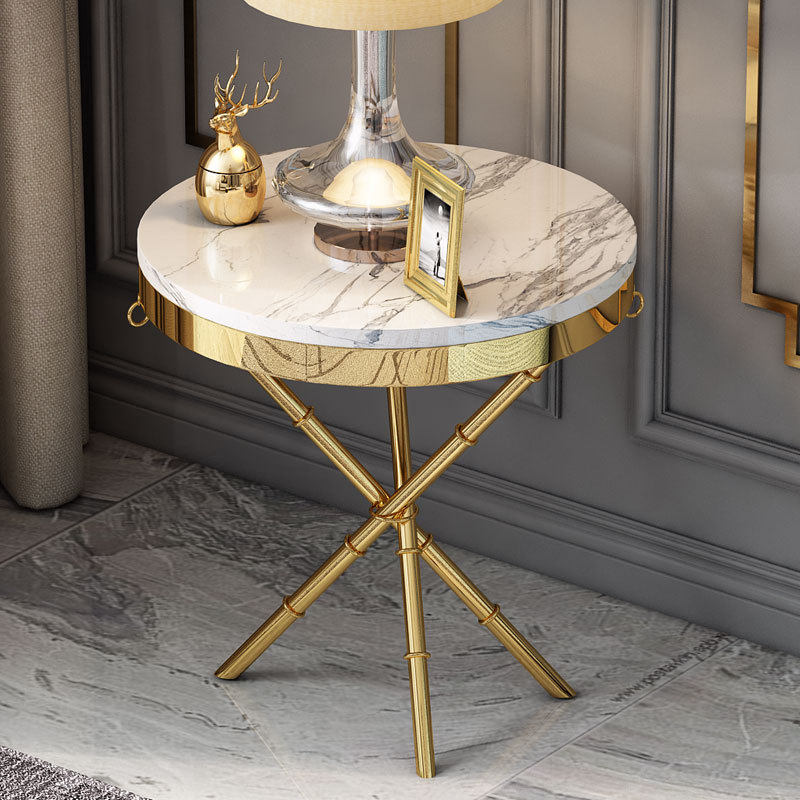 轻奢大理石边几简约现代不锈钢茶几圆形角几客厅沙发卧室床头圆几