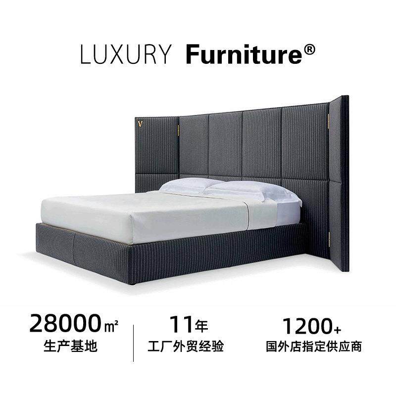 出口意式轻奢豪宅双人床绒布软包大床V-Kingbed主卧高档床家具