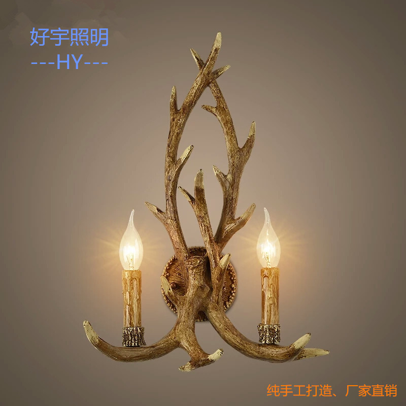 现货厂家批发美式复古鹿头壁灯创意餐厅洒吧室内过个性树脂鹿角