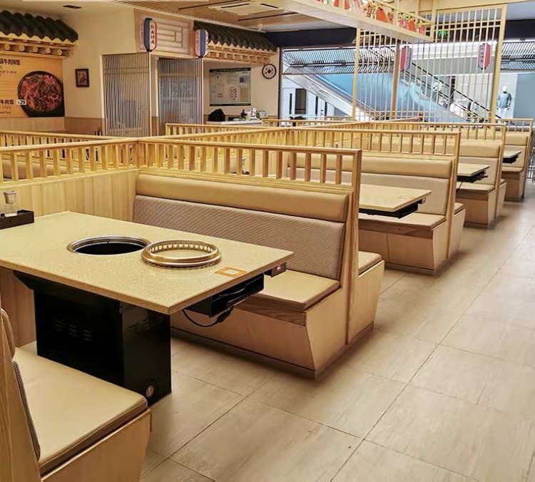 无烟火锅桌子大理石火锅桌带净化设备下排烟无烟火锅餐桌整套供应