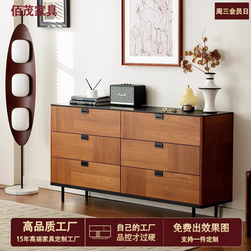 中古风实木餐边柜六斗柜法式复古客厅餐厅储物柜入户靠墙玄关柜子