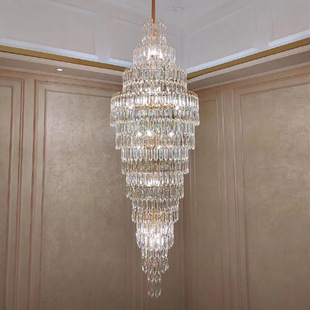 大堂大中空客厅水晶灯吊灯水晶楼中楼长简约复式楼楼梯旋转中楼别