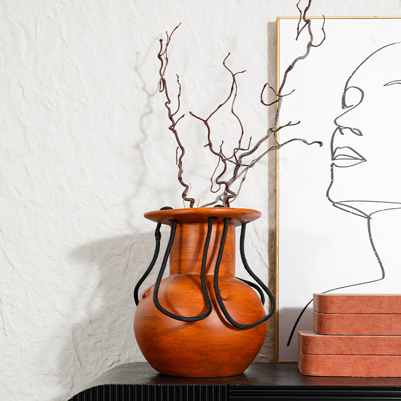 中古风圆肚花瓶民宿酒店玄关装饰品家居客厅桌面摆件高级感小众