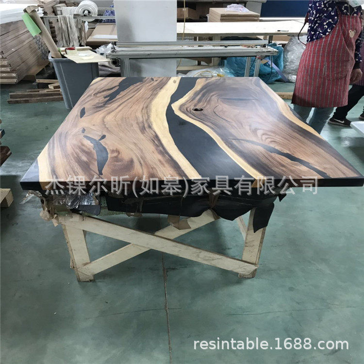 黑胡桃木树脂河流圆形小桌子个性创意网红办公室休闲茶几边几直销