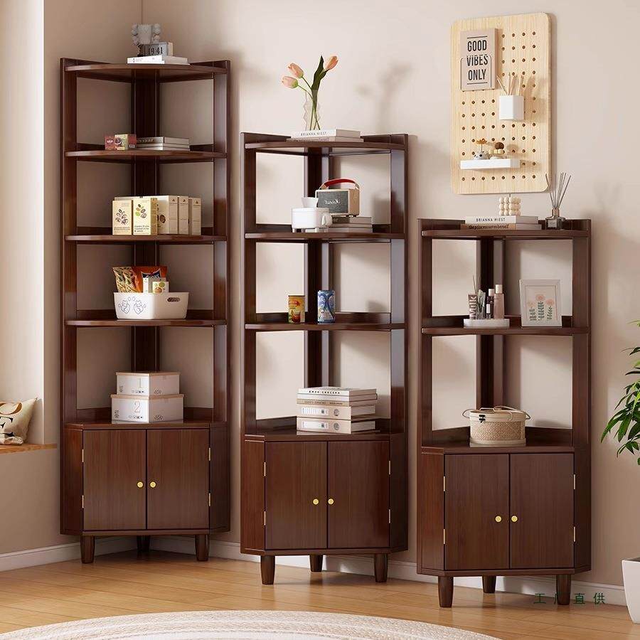 实木转角书架落地多层置物架一体靠墙客厅卧室收纳架储物架三角柜
