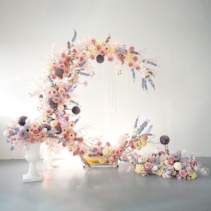 摄影背景、 月亮拱门架子套装 花绢花直播背景装饰花成品