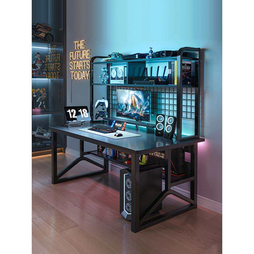 台式电脑桌子书桌书架一体家用学生学习写字桌工作台电竞桌椅组合