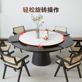 黑色高端实木饭台弗莱彻变形餐桌可伸缩旋转变大餐桌大圆桌饭桌