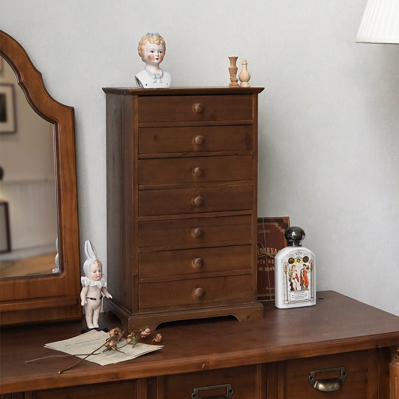 实木质抽屉式桌面收纳盒整理复古书桌上办公室文具杂物多层储物柜