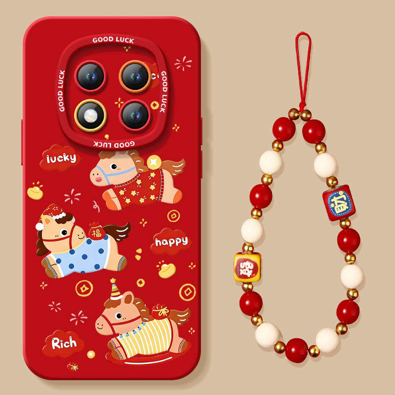 适用红米note15pro手机壳+小米note14套Note13开心小马12新款2026马年11新年款Redmi硅胶10防摔9过年RED红色8